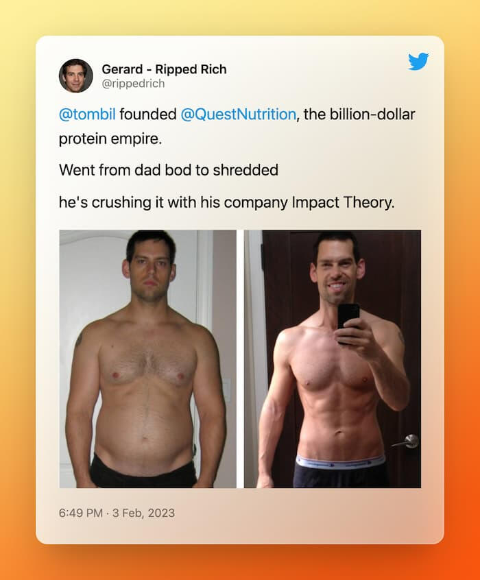 Ripped Rich Fit and Wealthy Tom Bilyeu Quest Nutrition