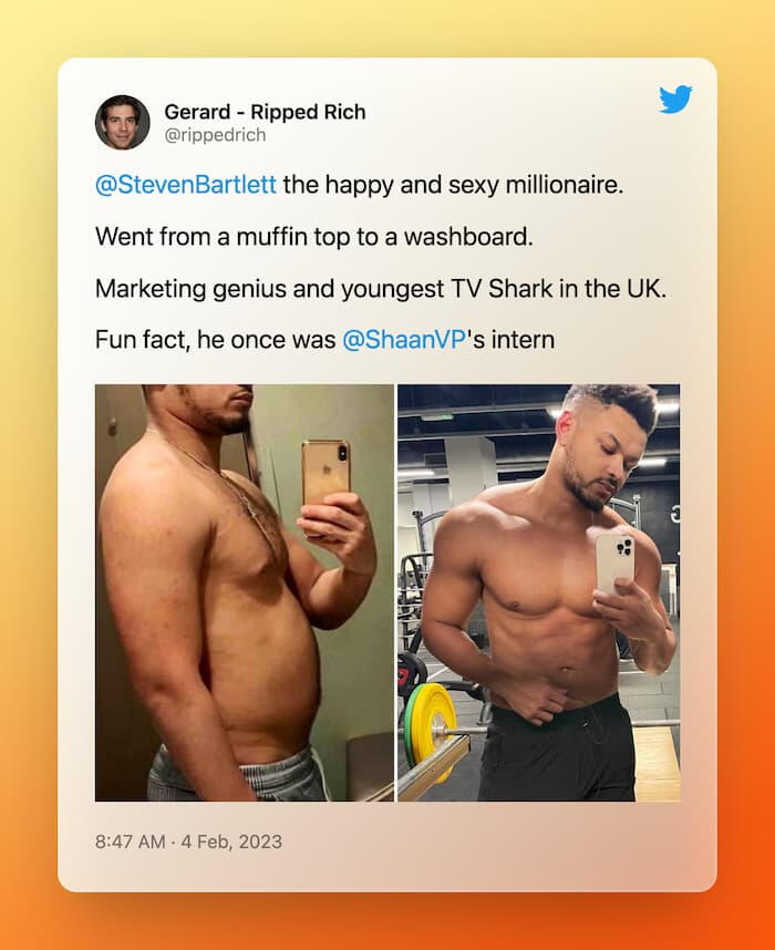 Ripped Rich Fit and Wealthy Steven Bartlett