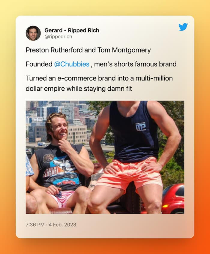 Ripped Rich Fit and Wealthy Chubbies Founders